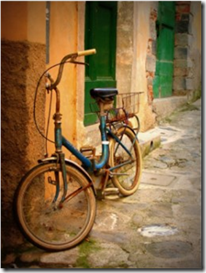 old blue bicycle