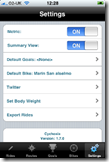 cychosis cycling app settings