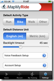 imap bike app settings screen