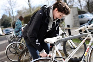 Woman using cyclist facilities