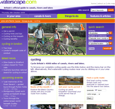 canal route maps on waterscape website