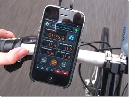 Bicio iPhone bike mount during cycling showing speed