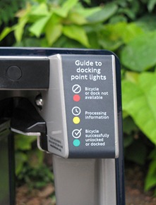 Cycle Hire Docking station with a guide to the lights