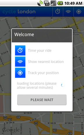 Cycle hire app for the Android splash screen