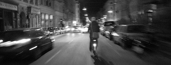 Cycling at night with bike lights