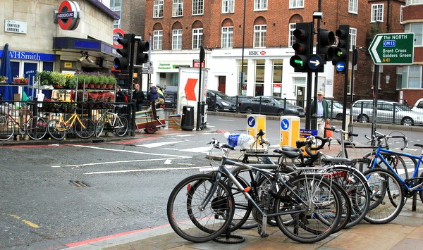 Bicycle parking full near tube station
