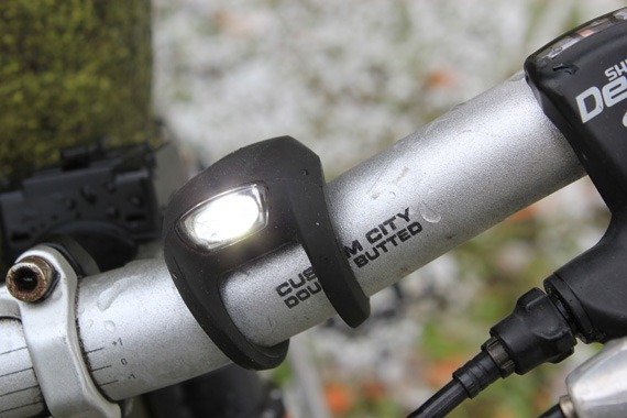 Knog Strobe 1LED bike light with the light on