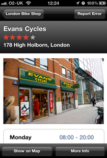 London Bike shop showing a listing
