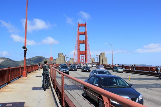On the golden gate bridge in San Francisco