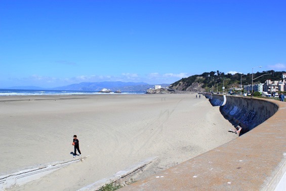 Reaching the white sandy beach at the end of Golden Gate Park