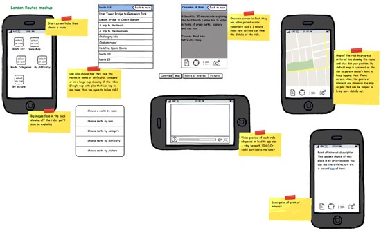 Initial mockup of London Cyclist new app