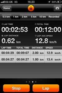 Sports track view 3 during workout showing lap times