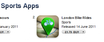 London Bike rides at number 2 in the app store