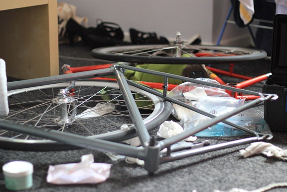 Frames and components scattered all over the floor in my apartment