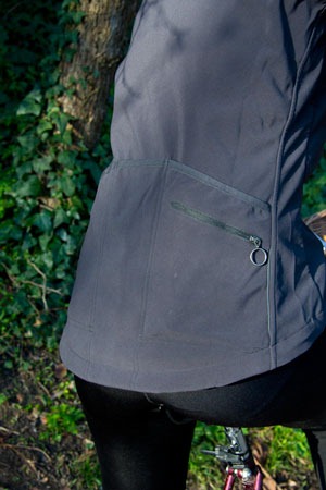 Showing pocket detail on back of Rapha classic jacket