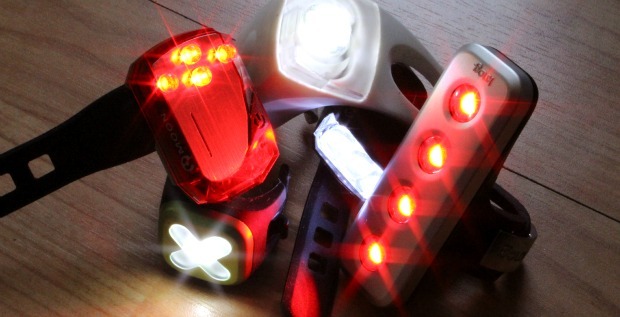 Bike lights lined up