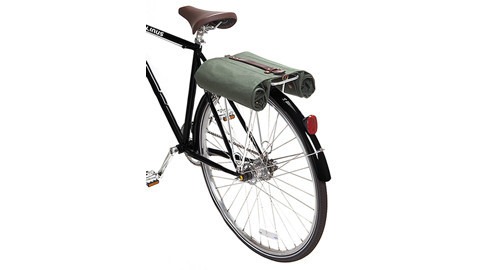 Folded up pannier on a bike