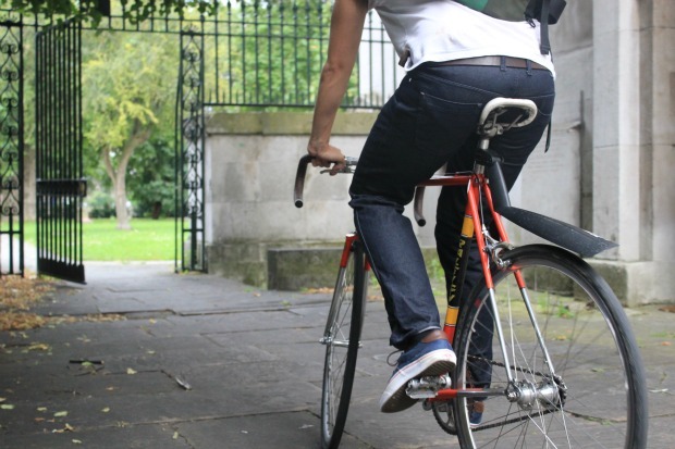 Rear view of Rapha jeans