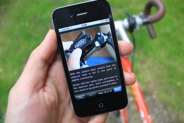 Bike doctor app showing you how to bleed your disk brakes