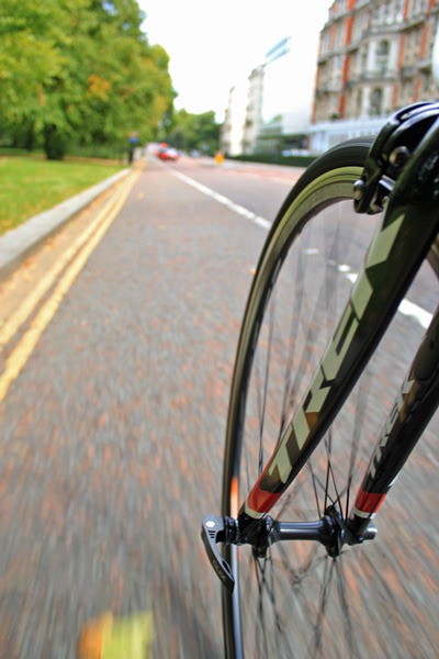Road bike travelling at speed