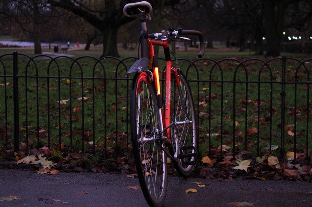 Rear view of the Fibre Flare attached to a bike