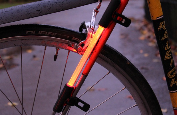 Side view of the fibre flare showing the attachment style to the bike