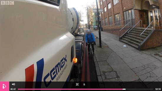 Cyclist on the inside of a heavy goods vehicle
