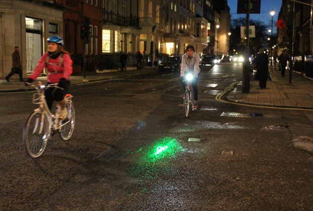 Cyclist with blaze bike light