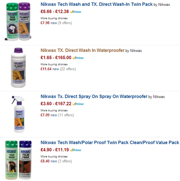 Nikwax waterproofing range