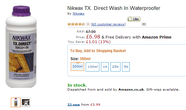 Nikwax TX direct wash in waterproofer