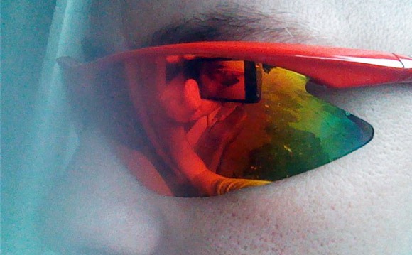DHB Pro Tripple lens sunglasses seen on face