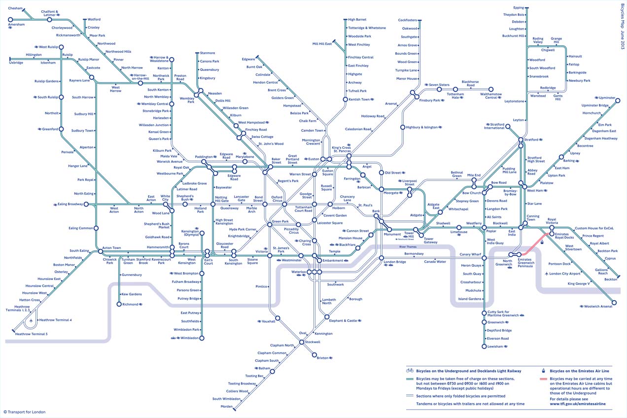 TfL maintains a clear cyclists' tube map, but you won't see it at any stations - Image from TfL