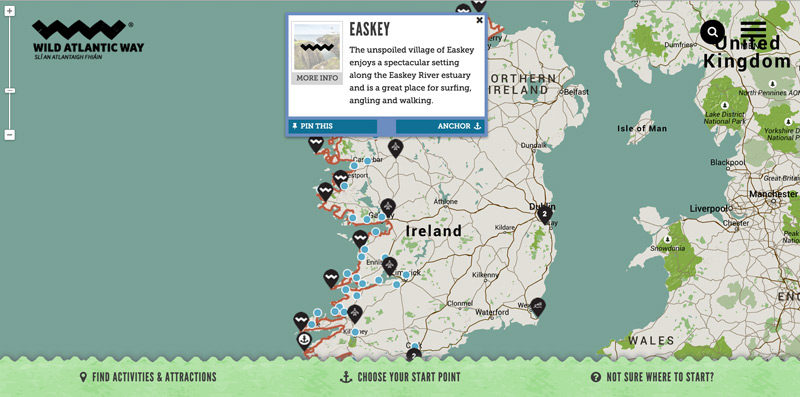 Easkey area selected from the map of the route